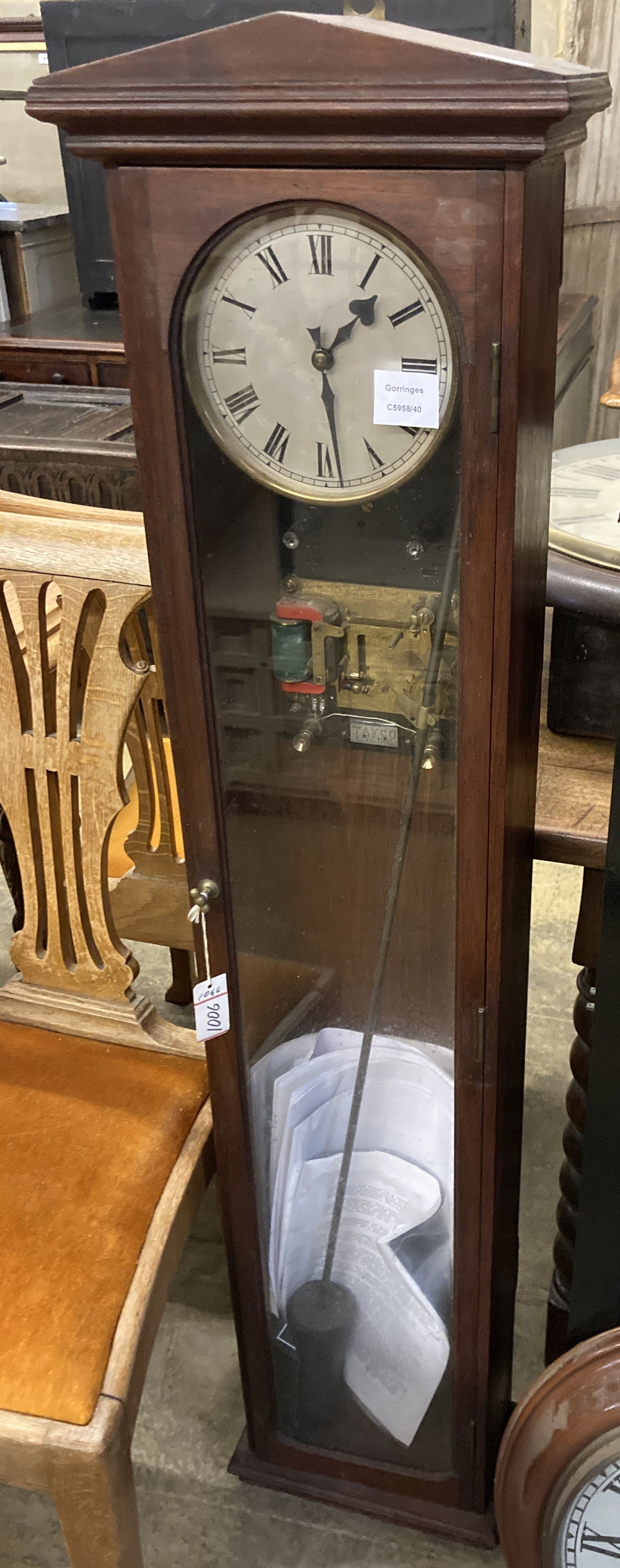 A Tayco electric mahogany pendulum clock, height 132cm